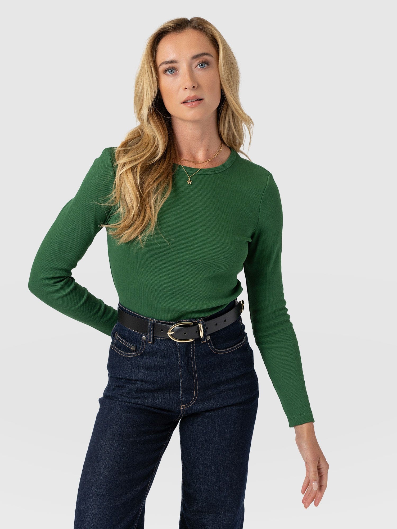 Ribbed Long Sleeve Tee - Basil Green - Women's T-shirts | Saint + Sofia® USA